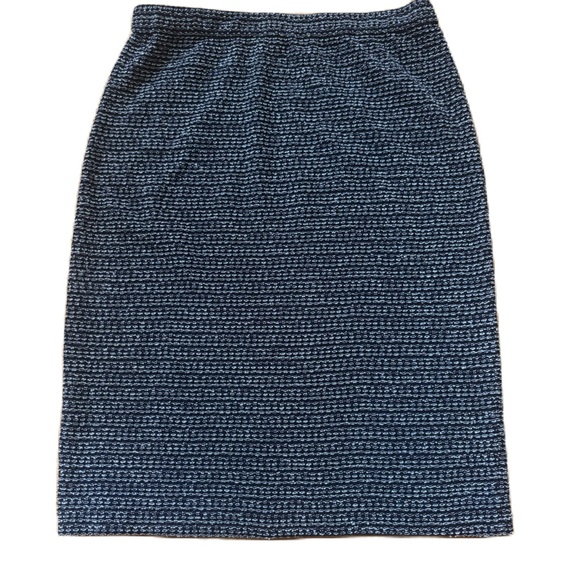 Ming Wang Tweed Skirt Size Small Navy Blue White Textured Pull On Pencil Skirt - Picture 5 of 9